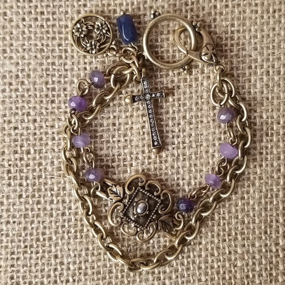 Lucky Brand Goldtone Double strand Cross bracelet